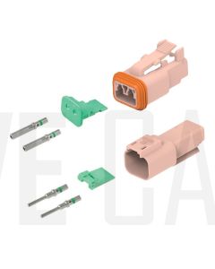 1 x Deutsch DT04-2P-TN09 Brown Receptacle
1 x Deutsch W2P-P012 Wedge
1 x Deutsch DT06-2S-TN09 Brown Plug
1 x Deutsch W2S Wedge
2 x Deutsch 0462-209-16141 Green Band Contacts
2 x Deutsch 0460-215-16141 Green Band Contacts